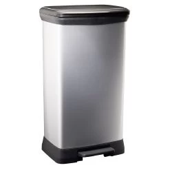 Poubelle à Pédale Plastique Noir Gris Argenté 50L