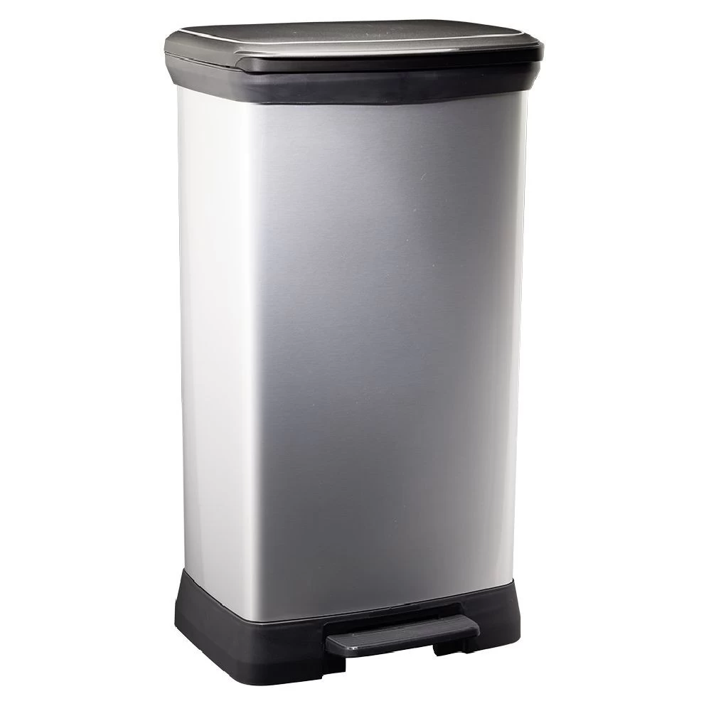 Poubelle à Pédale Plastique Noir Gris Argenté 50L 1 Poubelle à Pédale Plastique Noir Gris Argenté 50L
