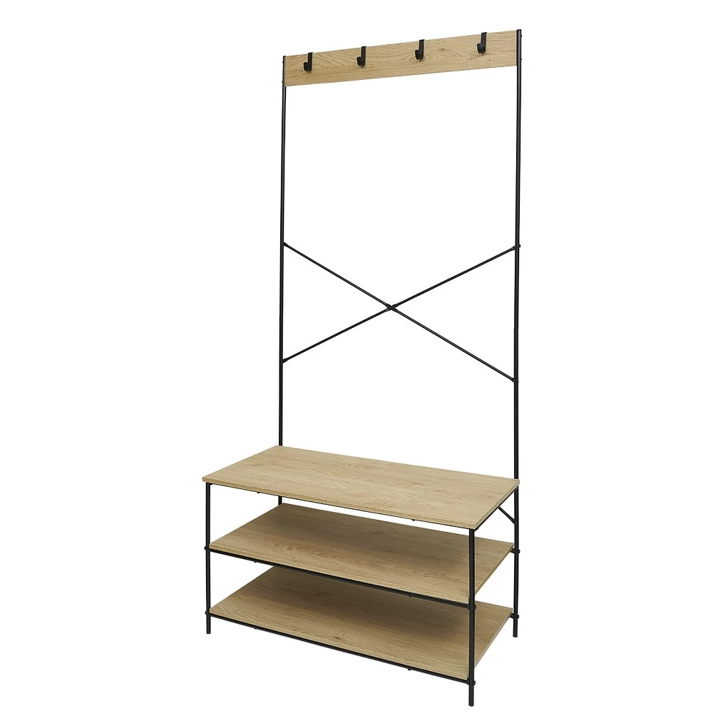 Vestiaire Métal Et Bois 3 étagères 4 Crochets L80x40xH170cm 2 Vestiaire Métal Et Bois 3 étagères 4 Crochets L80x40xH170cm – Image 2