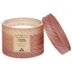 Bougie Parfumée Rose Design Relief Senteur Fleurs Du Japon 25H