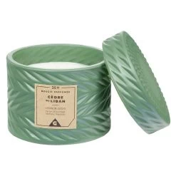 Bougie Parfumée Vert Design Relief Senteur Cèdre Du Liban 25H