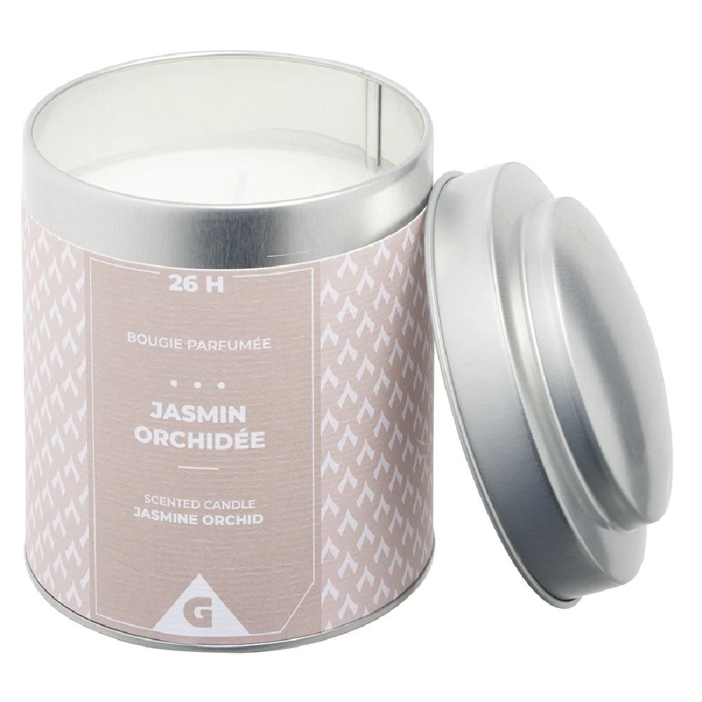 Bougie Parfumée Pot Métal Gris Et Beige Senteur Jasmin Orchidée 26H 2 Bougie Parfumée Pot Métal Gris Et Beige Senteur Jasmin Orchidée 26H – Image 2