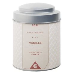 Bougie Parfumée Dans Pot Métal Gris Et Ivoire Senteur Vanille 26H