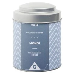 Bougie Parfumée Dans Pot Métal Gris Et Bleu Senteur Monoï 26H