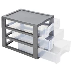 Tour De Rangement A4 3 Tiroirs Grise Et Transparente 12L