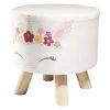 Pouf Enfant Motif Licorne Fleur Blanc Et Rose Ø30xH30cm