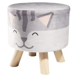 Pouf Enfant Motif Chat Gris Et Blanc Ø30xH30cm -Vous ne pouvez pas battre les meubles. 598072 morePictures 02