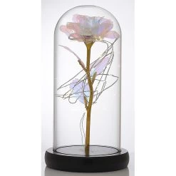 Rose Iridescente à Led Sous Cloche