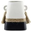Vase En Céramique Et Jute Design Ethnique Noir Et Blanc H20,3cm