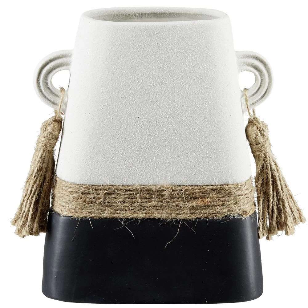 Vase En Céramique Et Jute Design Ethnique Noir Et Blanc H20,3cm 1 Vase En Céramique Et Jute Design Ethnique Noir Et Blanc H20,3cm