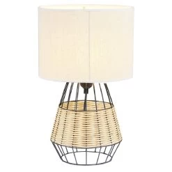 Lampe De Chevet Métal Osier Marron Et Noir 25x25xH44cm