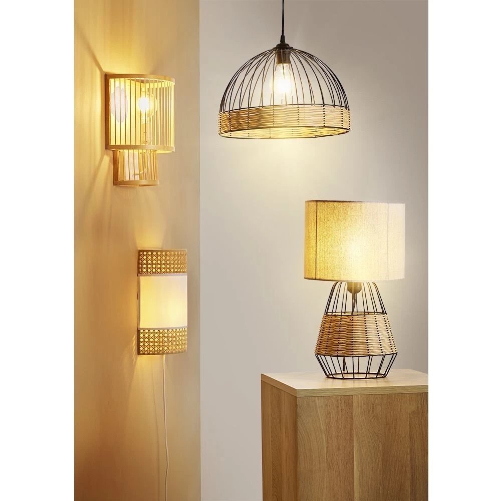 Lampe De Chevet Métal Osier Marron Et Noir 25x25xH44cm 2 Lampe De Chevet Métal Osier Marron Et Noir 25x25xH44cm – Image 2