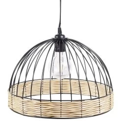 Suspension Ronde Métal Osier Noir Et Marron Ø35xH22cm