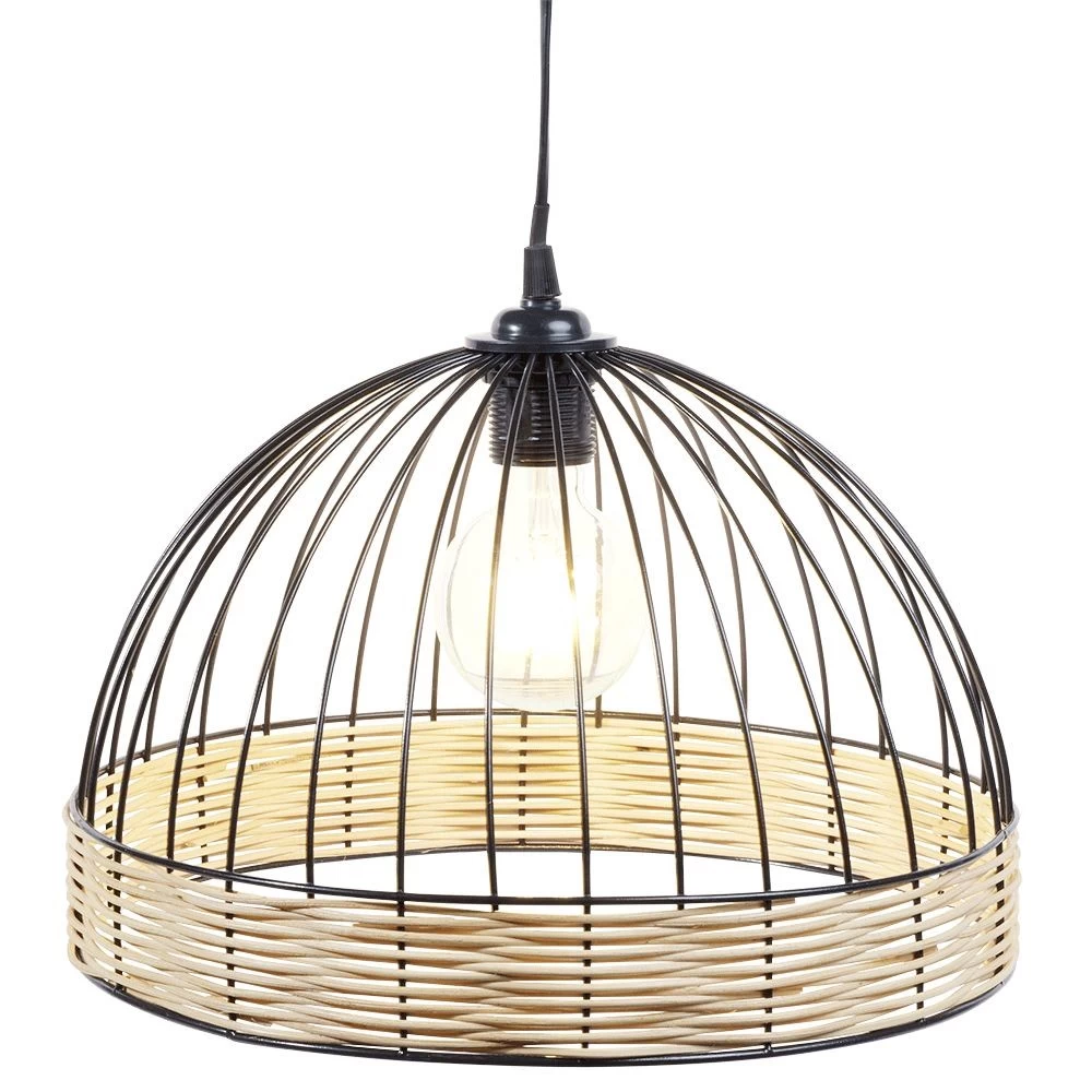 Suspension Ronde Métal Osier Noir Et Marron Ø35xH22cm 2 Suspension Ronde Métal Osier Noir Et Marron Ø35xH22cm – Image 2