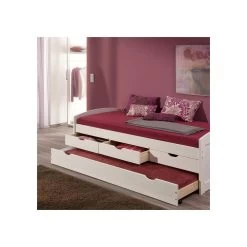 Lit Gigogne En Pin JULIA 90 X 200 Cm Lasuré Blanc