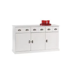 Buffet PARIS En Pin Massif 3 Portes Et 3 Tiroirs Lasuré Blanc