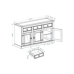Buffet En Pin TEQUILA 3 Tiroirs Et 3 Portes Finition Teintée/cirée