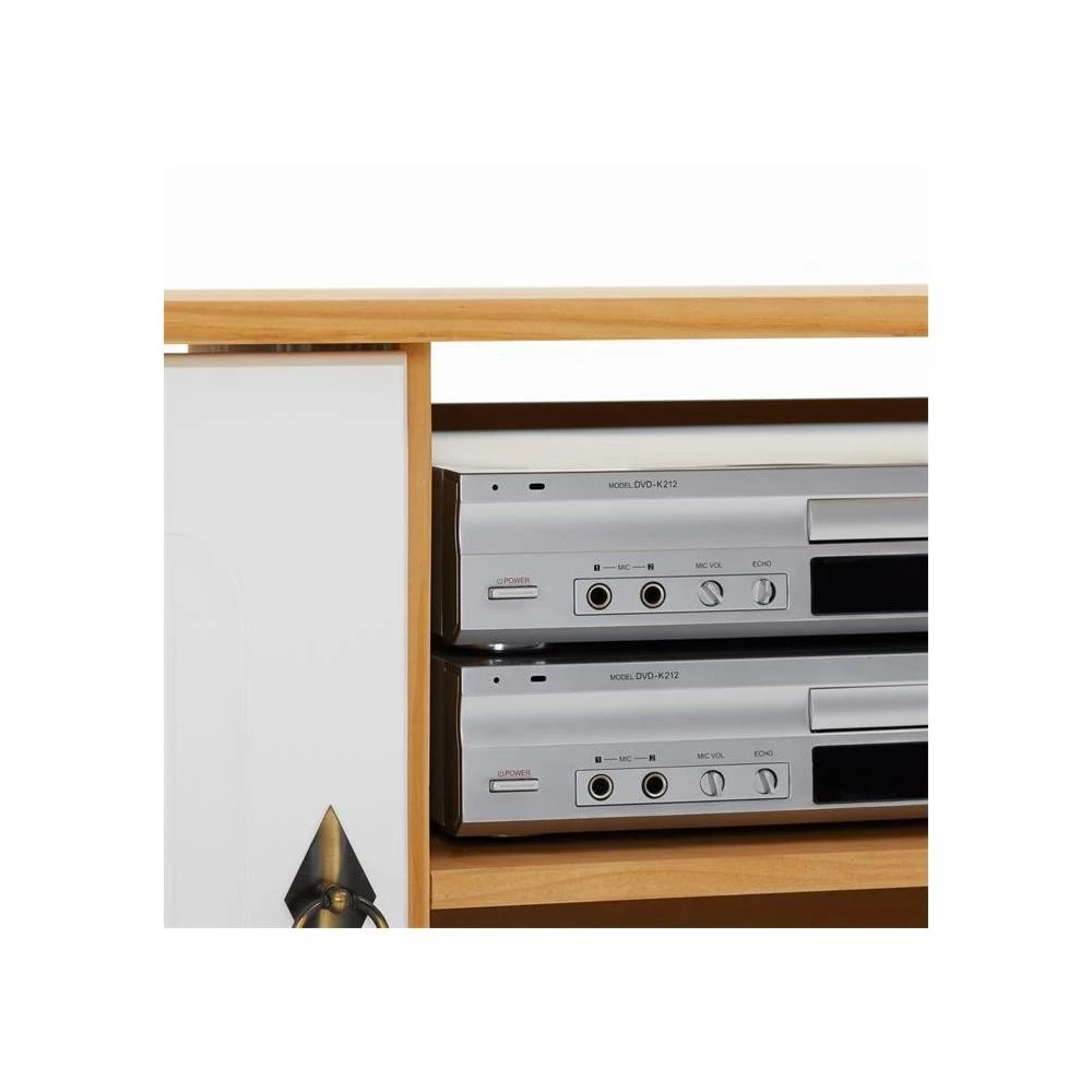 Meuble TV En Pin BELFORT 2 Portes + 2 Niches Lasuré Blanc Et Brun 2 Meuble TV En Pin BELFORT 2 Portes + 2 Niches Lasuré Blanc Et Brun – Image 2