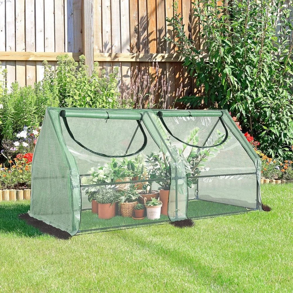 Mini Serre De Jardin Serre à Tomates Double Bâche 180L X 90l X 90H Cm Acier PE PVC 2 Fenêtres Avec Zip Enroulables Vert 4 Mini Serre De Jardin Serre à Tomates Double Bâche 180L X 90l X 90H Cm Acier PE PVC 2 Fenêtres Avec Zip Enroulables Vert – Image 4