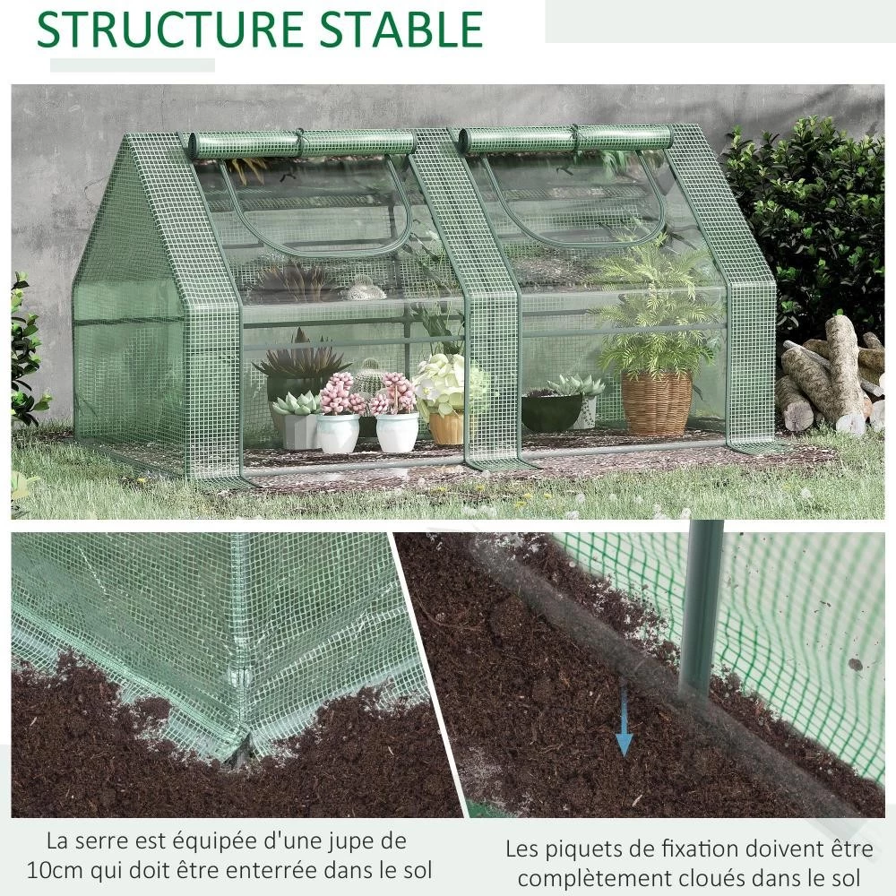 Mini Serre De Jardin Serre à Tomates Double Bâche 180L X 90l X 90H Cm Acier PE PVC 2 Fenêtres Avec Zip Enroulables Vert 8 Mini Serre De Jardin Serre à Tomates Double Bâche 180L X 90l X 90H Cm Acier PE PVC 2 Fenêtres Avec Zip Enroulables Vert – Image 8