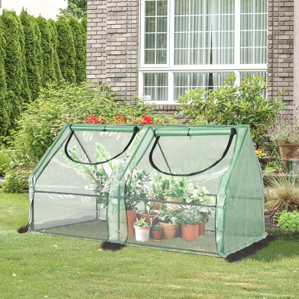 Mini Serre De Jardin Serre à Tomates Double Bâche 180L X 90l X 90H Cm Acier PE PVC 2 Fenêtres Avec Zip Enroulables Vert 7 Mini Serre De Jardin Serre à Tomates Double Bâche 180L X 90l X 90H Cm Acier PE PVC 2 Fenêtres Avec Zip Enroulables Vert – Image 7