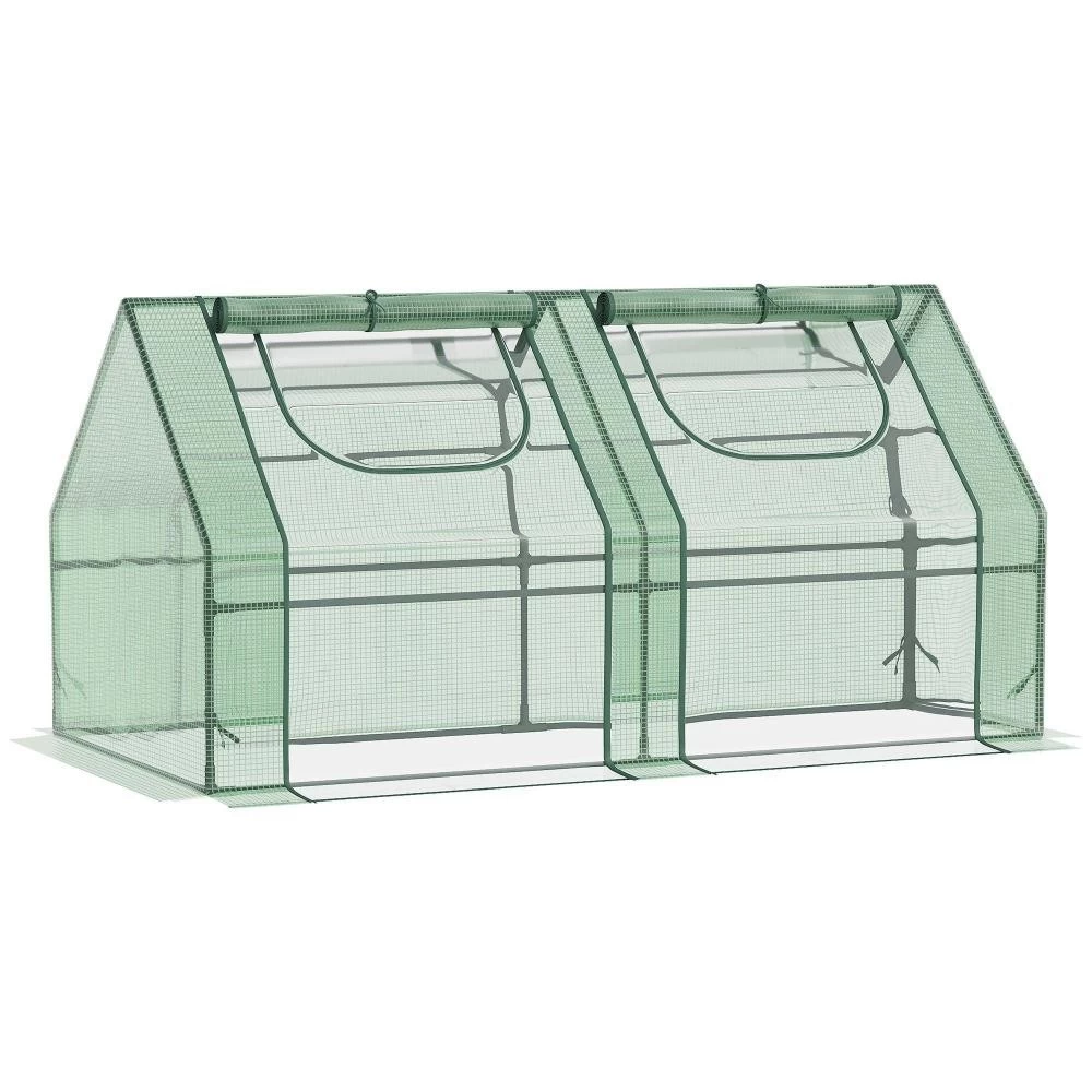 Mini Serre De Jardin Serre à Tomates Double Bâche 180L X 90l X 90H Cm Acier PE PVC 2 Fenêtres Avec Zip Enroulables Vert 2 Mini Serre De Jardin Serre à Tomates Double Bâche 180L X 90l X 90H Cm Acier PE PVC 2 Fenêtres Avec Zip Enroulables Vert – Image 2