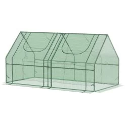 Mini Serre De Jardin Serre à Tomates Double Bâche 180L X 90l X 90H Cm Acier PE PVC 2 Fenêtres Avec Zip Enroulables Vert