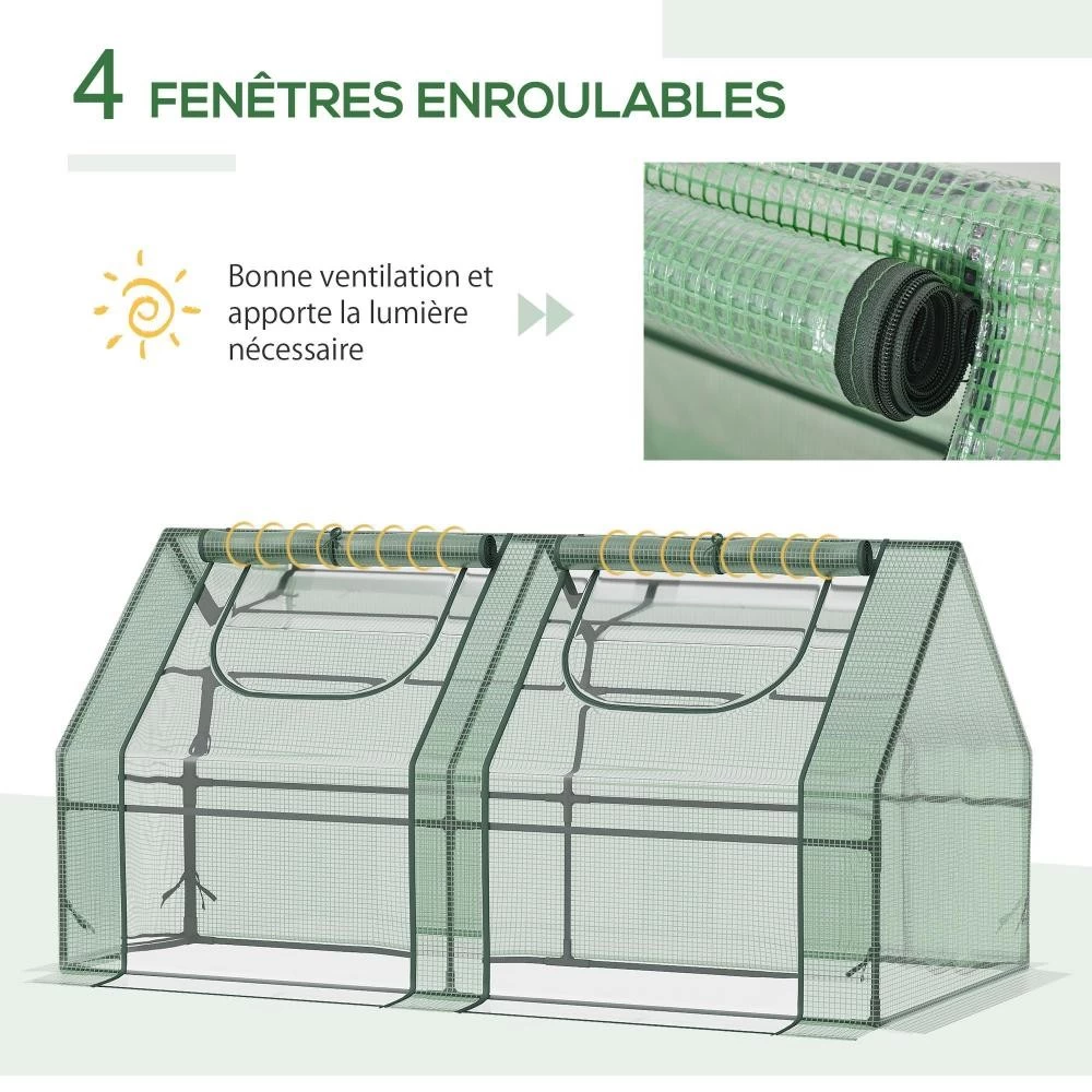 Mini Serre De Jardin Serre à Tomates Double Bâche 180L X 90l X 90H Cm Acier PE PVC 2 Fenêtres Avec Zip Enroulables Vert 6 Mini Serre De Jardin Serre à Tomates Double Bâche 180L X 90l X 90H Cm Acier PE PVC 2 Fenêtres Avec Zip Enroulables Vert – Image 6