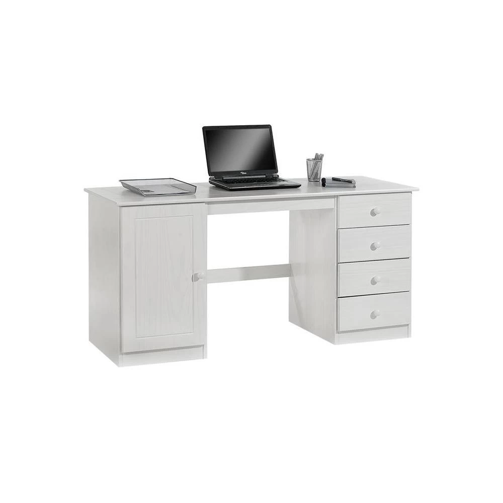 Bureau En Pin MANAGER Lasuré Blanc 1 Bureau En Pin MANAGER Lasuré Blanc