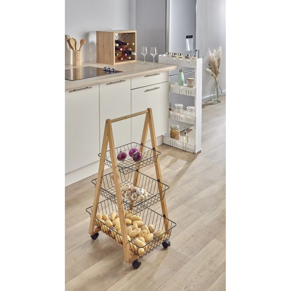 Desserte Bambou Panier Métal 3 Niveaux 54,5x36,5xH85 Cm 2 Desserte Bambou Panier Métal 3 Niveaux 54,5x36,5xH85 Cm – Image 2