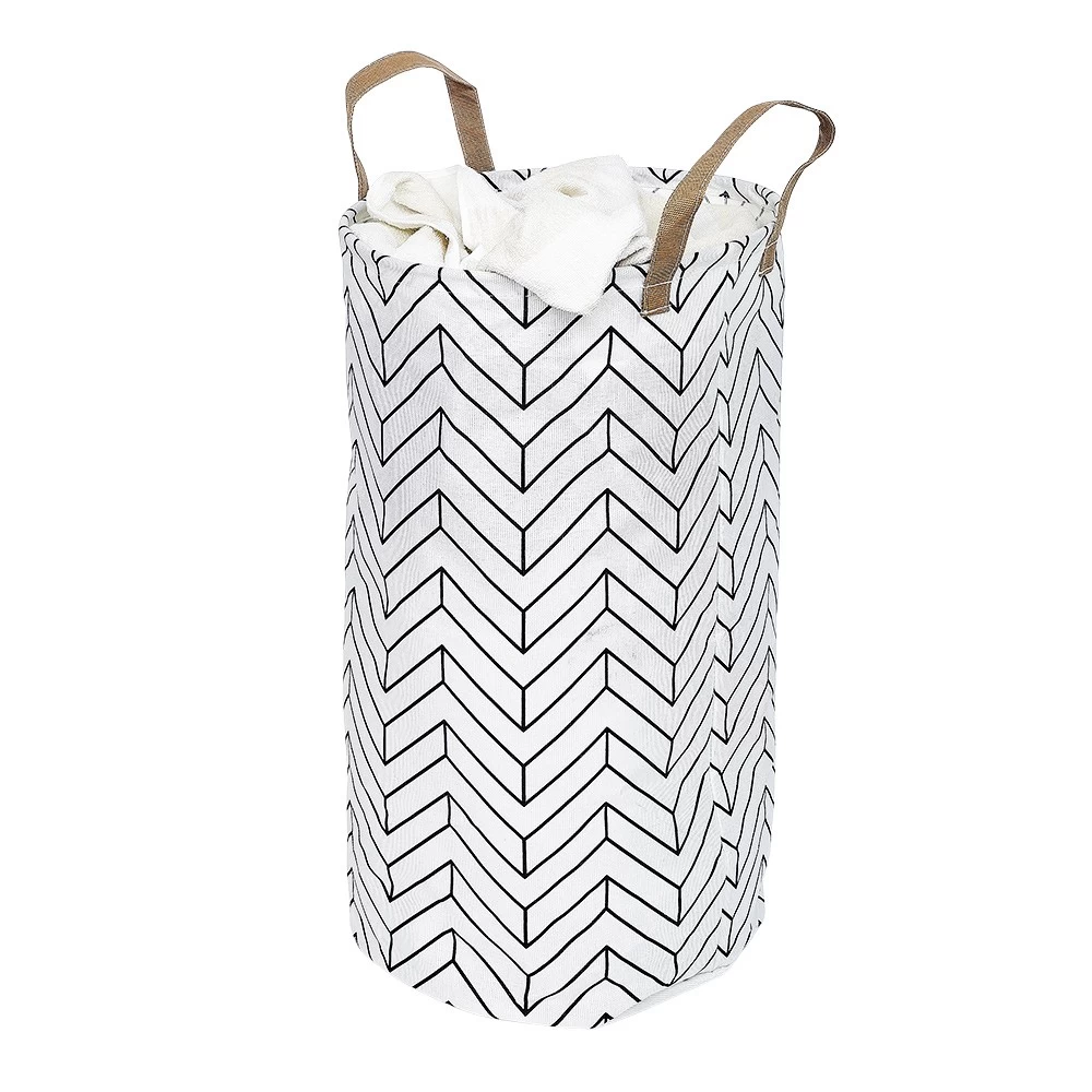 Panière à Linge Souple Motif Géométrique Blanc Et Noir Ø35xH60cm 60L 1 Panière à Linge Souple Motif Géométrique Blanc Et Noir Ø35xH60cm 60L