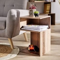 Table De Chevet Bout De Canapé - 2 Niches Marron 33x29xH50 Cm -Vous ne pouvez pas battre les meubles. 601501 morePictures 05