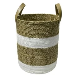 Panière Ronde En Jute Naturel Bandes Blanches Ø30xH40 Cm - LENA 9 Panière Ronde En Jute Naturel Bandes Blanches Ø30xH40 Cm - LENA -Vous ne pouvez pas battre les meubles. 601636