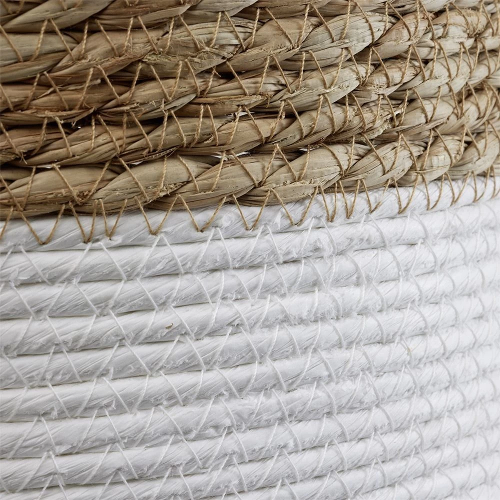 Panière Ronde En Jute Naturel Bandes Blanches Ø30xH40 Cm - LENA 2 Panière Ronde En Jute Naturel Bandes Blanches Ø30xH40 Cm - LENA – Image 2