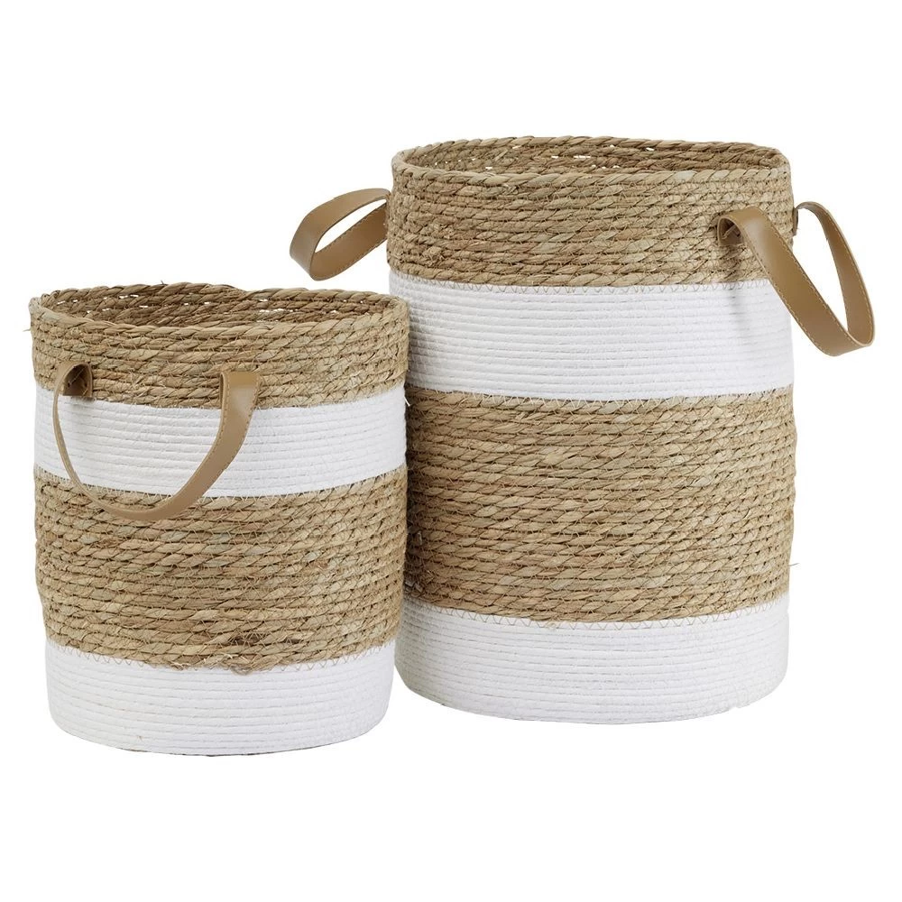 Panière Ronde En Jute Naturel Bandes Blanches Ø30xH40 Cm - LENA 5 Panière Ronde En Jute Naturel Bandes Blanches Ø30xH40 Cm - LENA – Image 5
