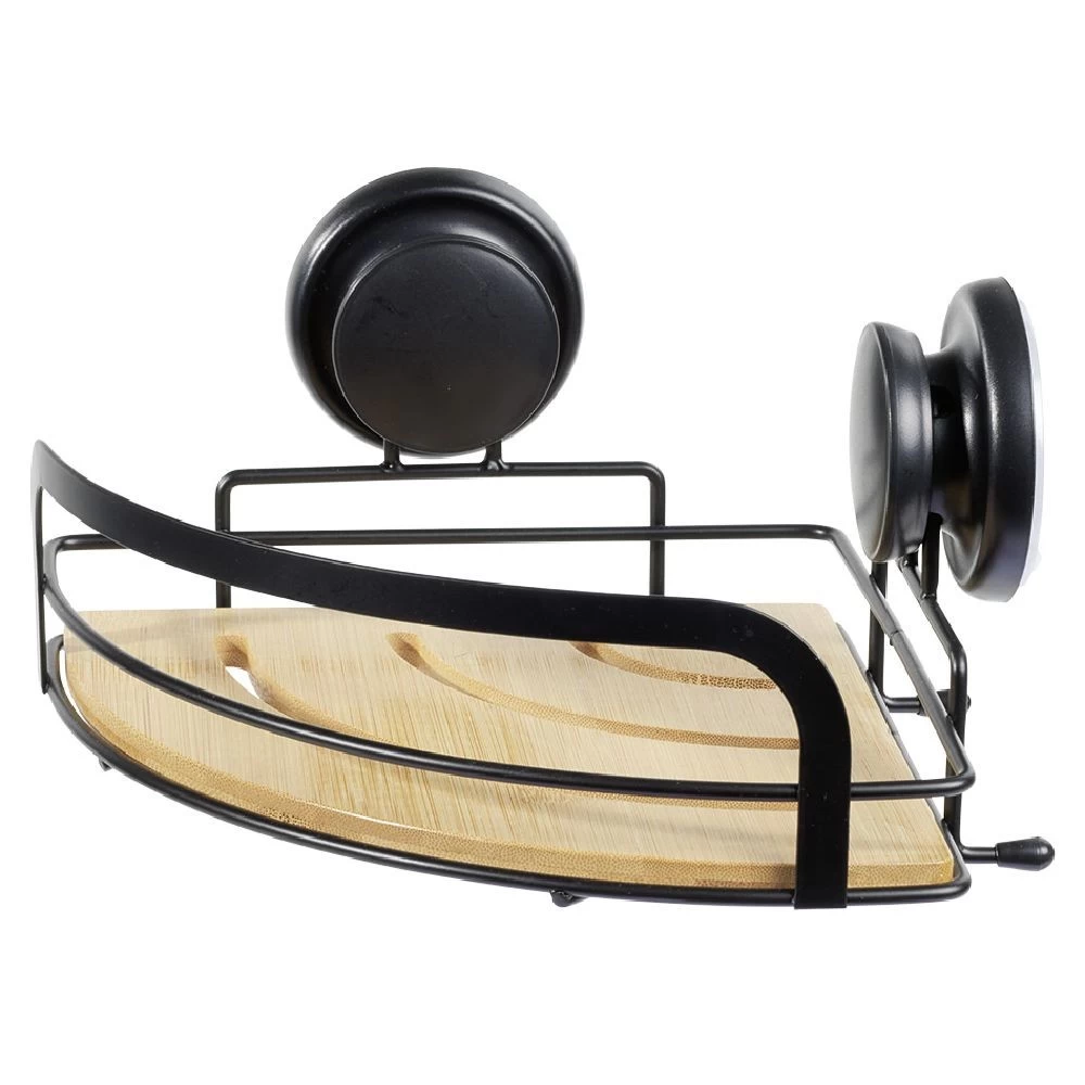 Serviteur De Douche D'angle Bambou Et Métal Noir 2 Serviteur De Douche D'angle Bambou Et Métal Noir – Image 2