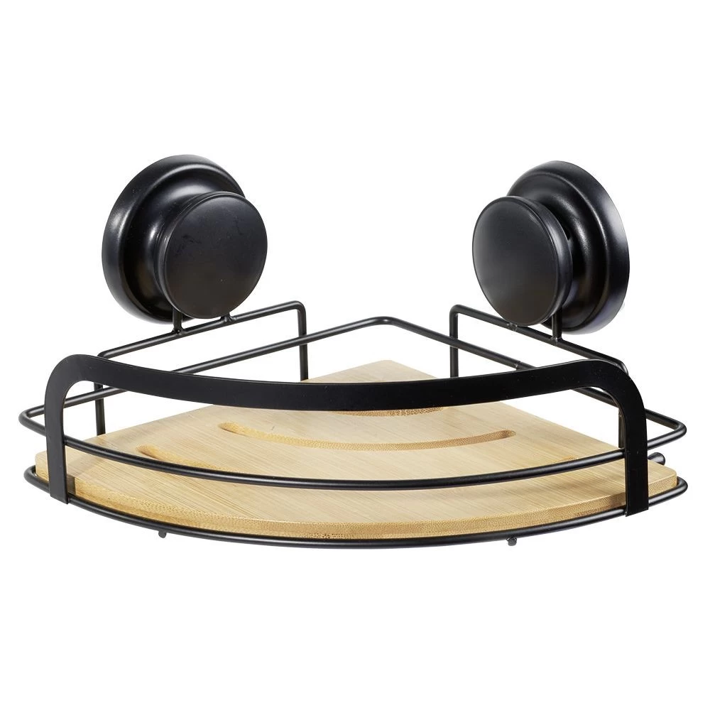 Serviteur De Douche D'angle Bambou Et Métal Noir 1 Serviteur De Douche D'angle Bambou Et Métal Noir