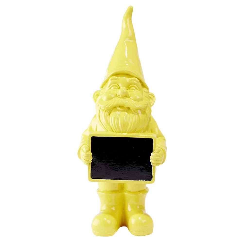 Nain De Jardin Avec Pancarte Craie Uni Jaune H30cm 2 Nain De Jardin Avec Pancarte Craie Uni Jaune H30cm – Image 2