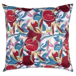 Coussin D'extérieur Motif Feuillage Et Grenade Rouge Et Bleu 40x40cm
