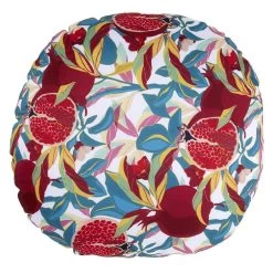 Coussin D'extérieur Déperlant Motif Feuillage Grenade Rouge Bleu Ø40cm