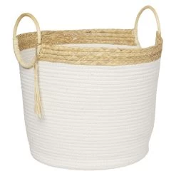 Panière Ronde Avec Anses Blanc Naturel Ø40,5xH35 Cm - RONDA -Vous ne pouvez pas battre les meubles. 602841 morePictures 01