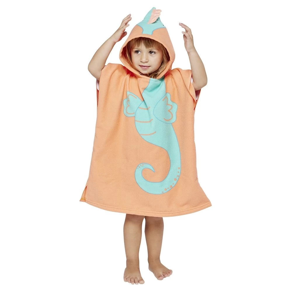 Poncho De Bain Enfant Funky Motif Hippocampe Bleu Et Orange 50xH80cm 1 Poncho De Bain Enfant Funky Motif Hippocampe Bleu Et Orange 50xH80cm