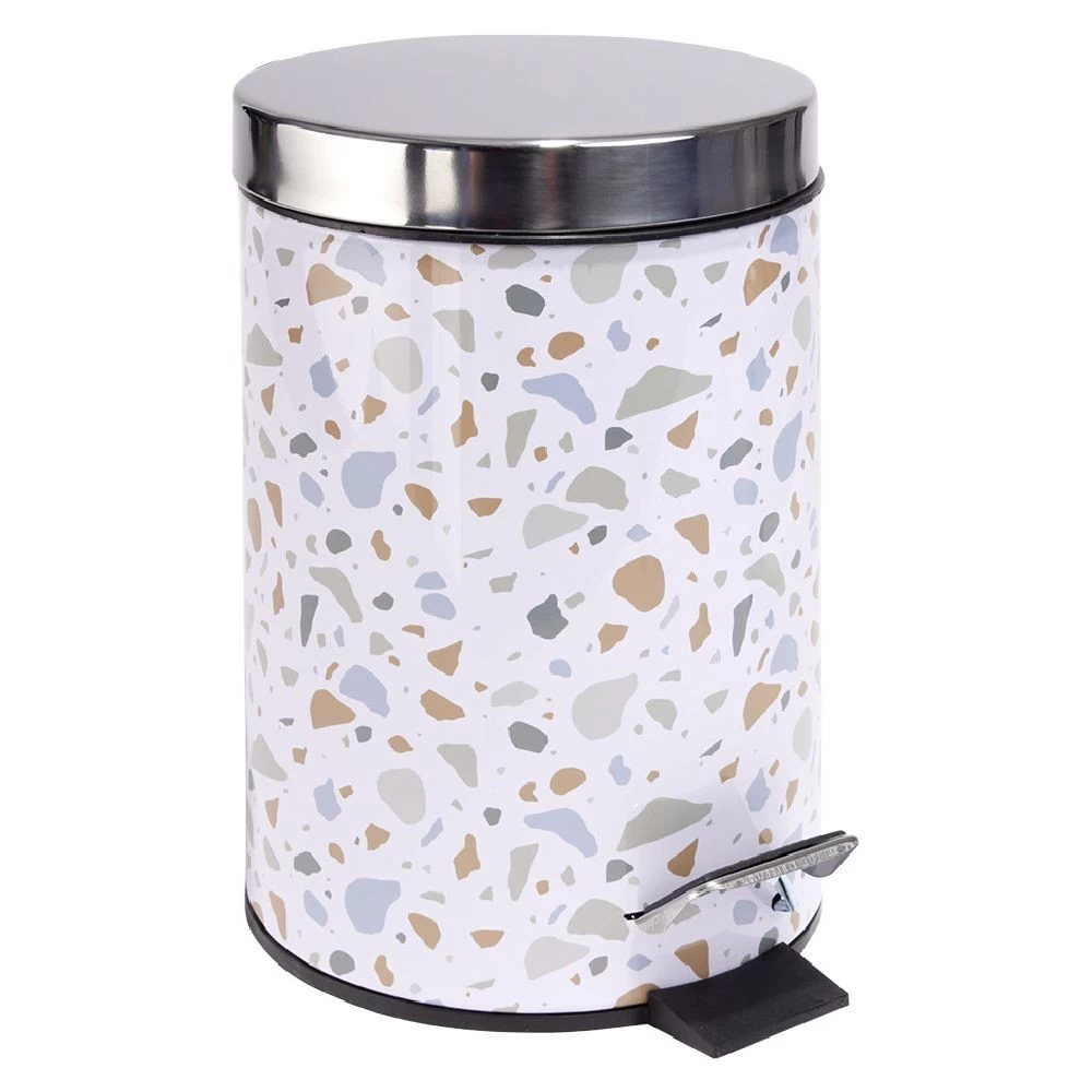Poubelle Salle De Bain à Pédale Métal Terrazzo Blanc Bleu Marron 3L 1 Poubelle Salle De Bain à Pédale Métal Terrazzo Blanc Bleu Marron 3L