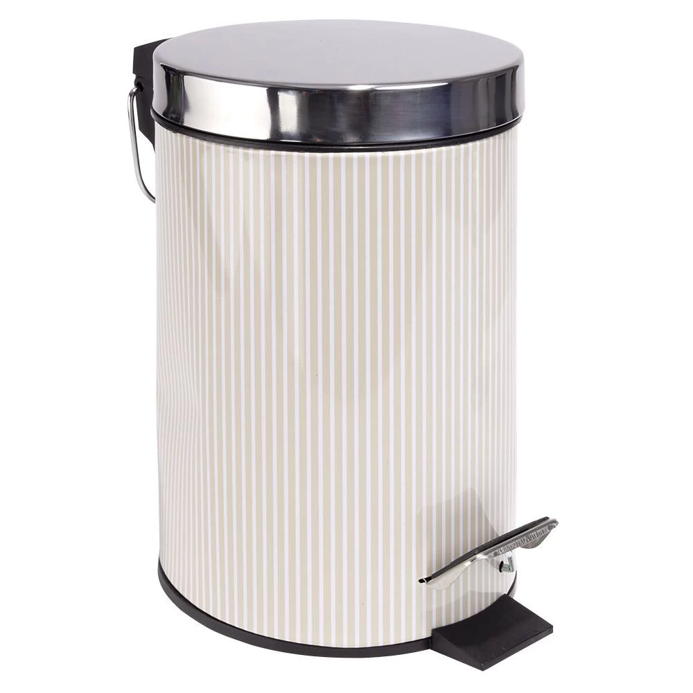 Poubelle Salle De Bain à Pédale Métal Rayure Verticale Blanc Beige 3L 1 Poubelle Salle De Bain à Pédale Métal Rayure Verticale Blanc Beige 3L