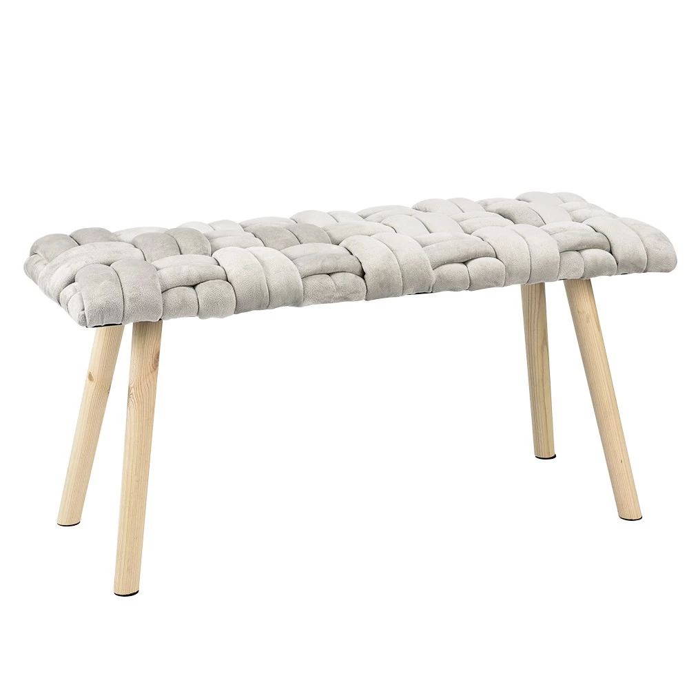 Banc Tressia En Bois Gris Et Naturel 80x33xH42cm 2 Banc Tressia En Bois Gris Et Naturel 80x33xH42cm – Image 2