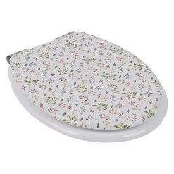 Abattant WC Bois Motif Floral Avec Frein De Chute Déclipsable Réglable
