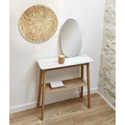 Console Scarlett Bois Plateau Effet Marbre Gris Et Blanc 80x30xH80cm