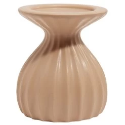 Bougeoir Rond Strie Relief Céramique Marron - Ø12xH13cm