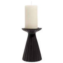 Bougeoir Rond Strie Relief Céramique Noir - Ø11xH17cm