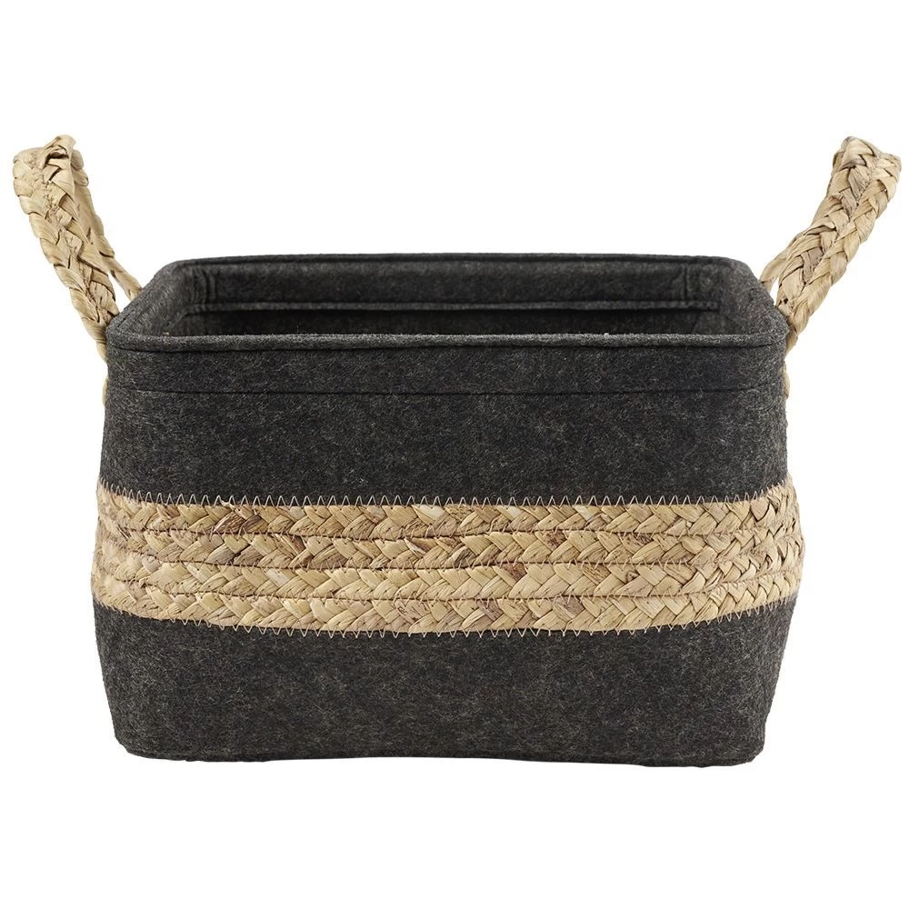 Panière En Jonc De Mer Noir Avec Bande Déco Naturel - 29x25xH29 Cm 2 Panière En Jonc De Mer Noir Avec Bande Déco Naturel - 29x25xH29 Cm – Image 2